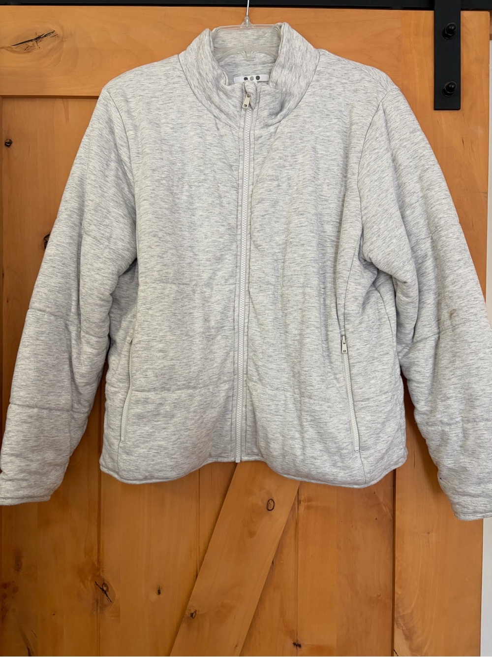 Three Dots Light Gray Full-Zip Puffer Jacket